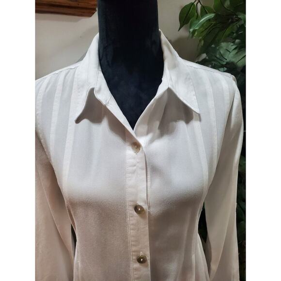 T&W Designs Womens White Tencel Collared Long Sleeve Button Down Casual Shirt XS - Picture 2 of 12
